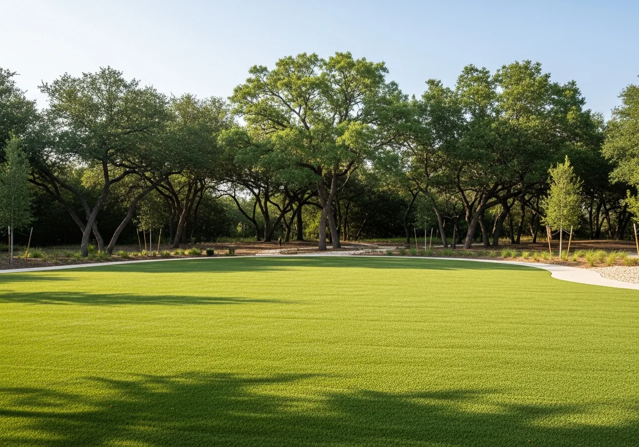 Large professionally maintained artificial turf at an HOA community in Elgin, TX