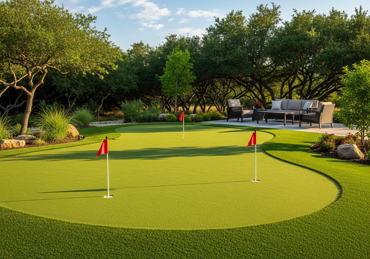 Residential artificial turf putting green in a Georgetown, TX backyard