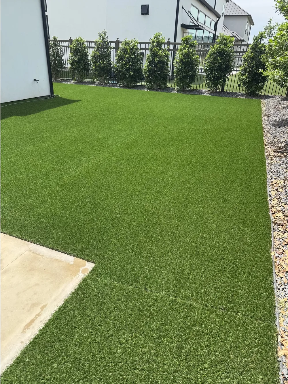 Pristine artificial turf backyard after a professional deep clean by Tejas Turf Cleaning